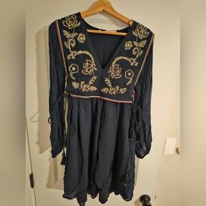 Zara Basic Embroidered Boho Dress with Tassel Tie